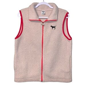 PINK Victoria’s Secret Zip Up Sherpa Sweater Vest Cream Comfy Fall Autumn Layer